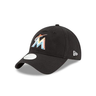 Black Miami Marlins Hat - New Era MLB Essential 9TWENTY Adjustable Caps USA1739286